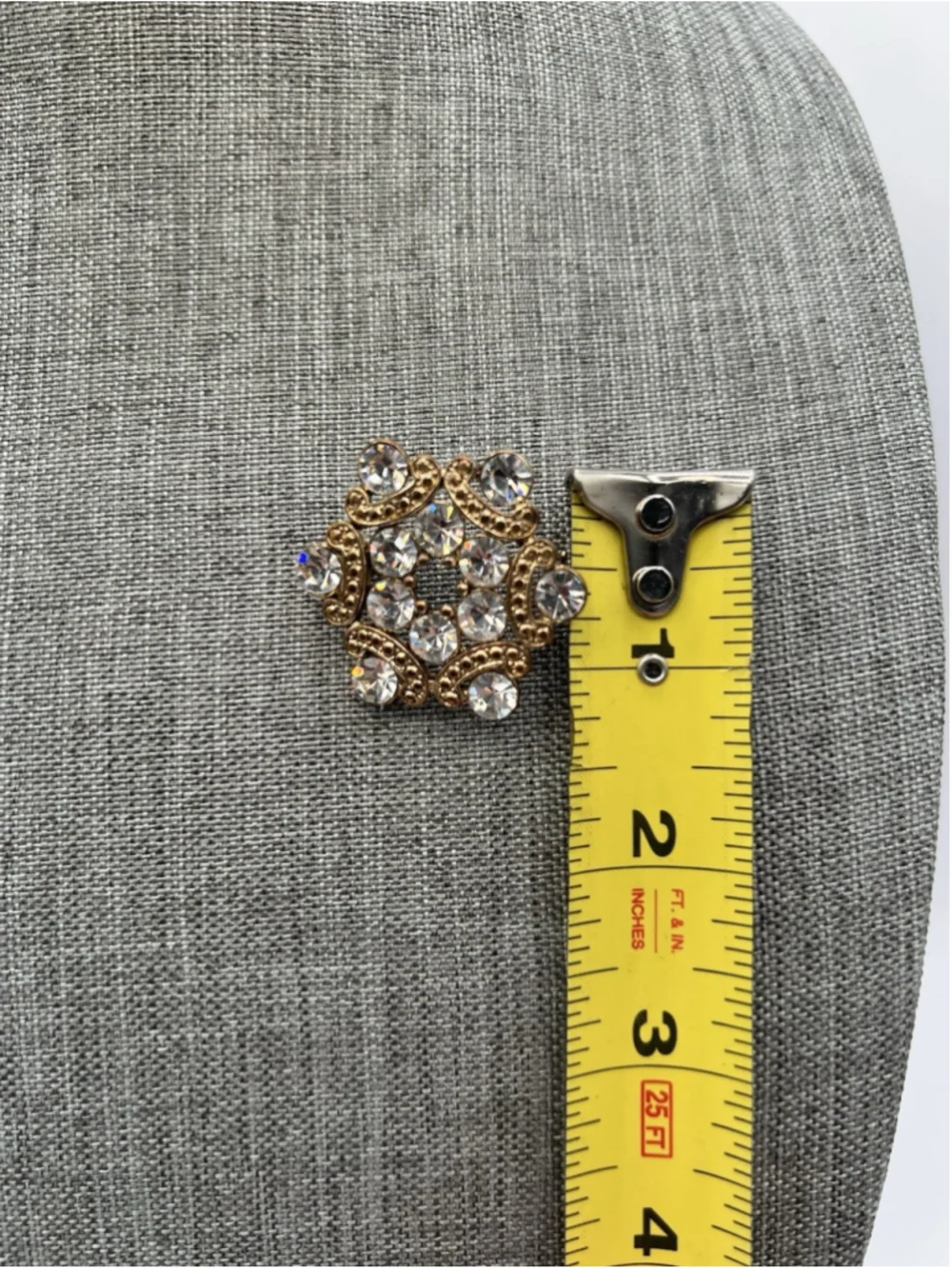 Vintage Brooch Gold Tone Hexagonal Floral Rhinestone Pin